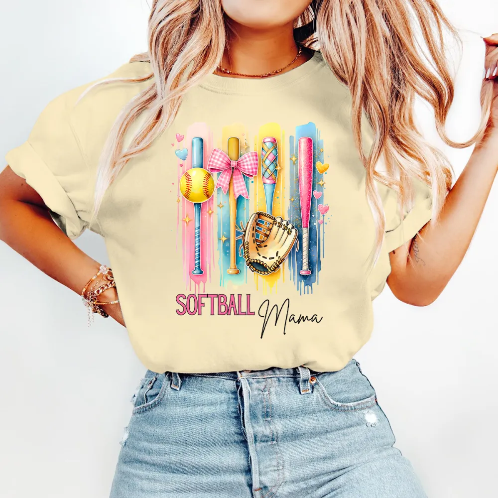 Softball Mama Printed Round Neck Short Sleeve T-Shirt