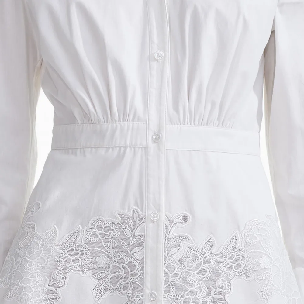 White Cotton Lace Hem Mini Dress