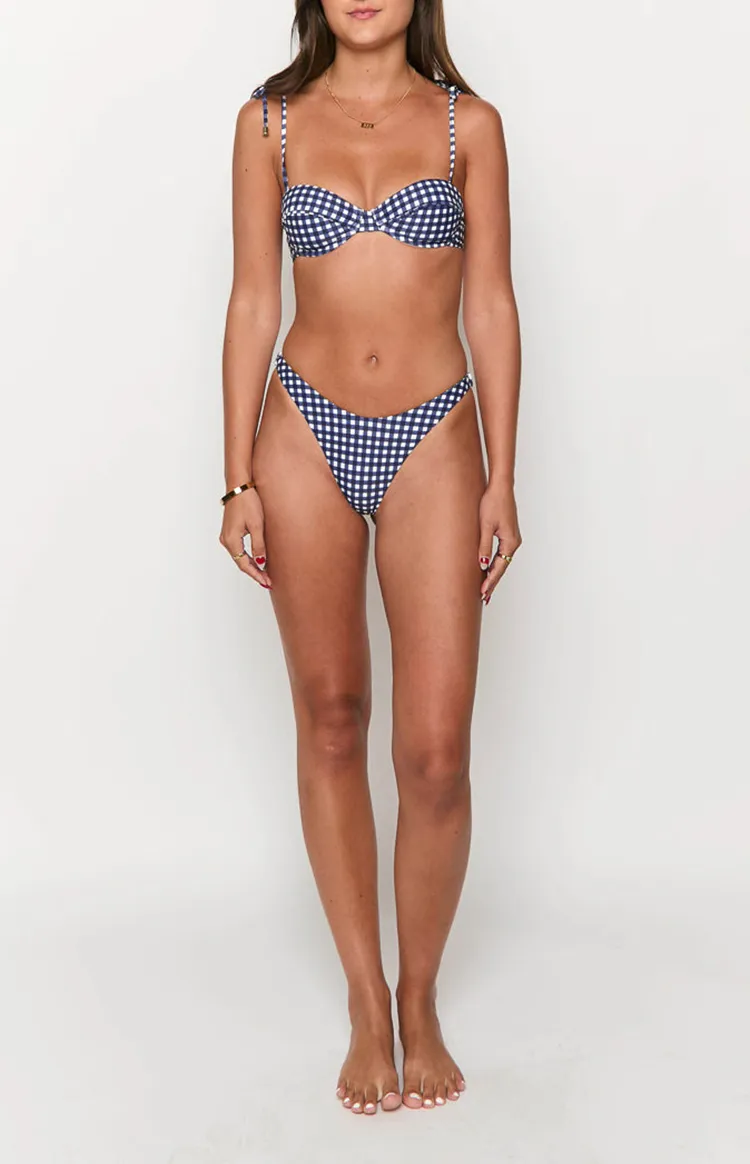 Navy Gingham Bikini Top