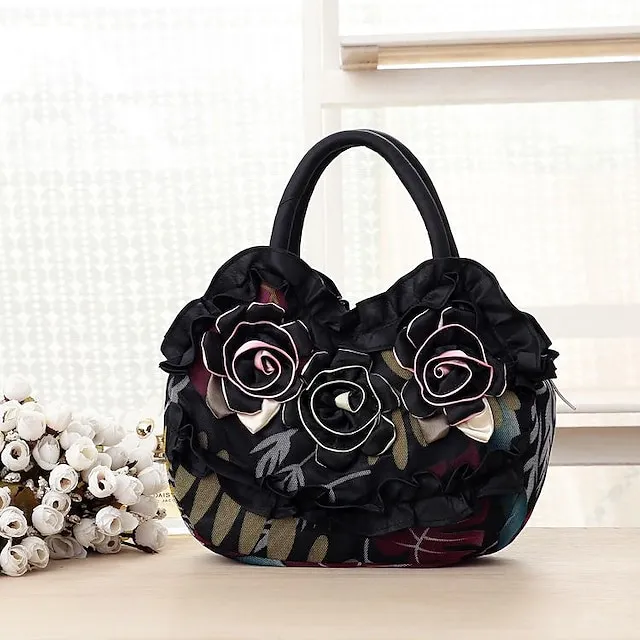 Women's Handbag Silk Party Daily Flower Durable Anti-Dust Solid Color Black Red Blue
