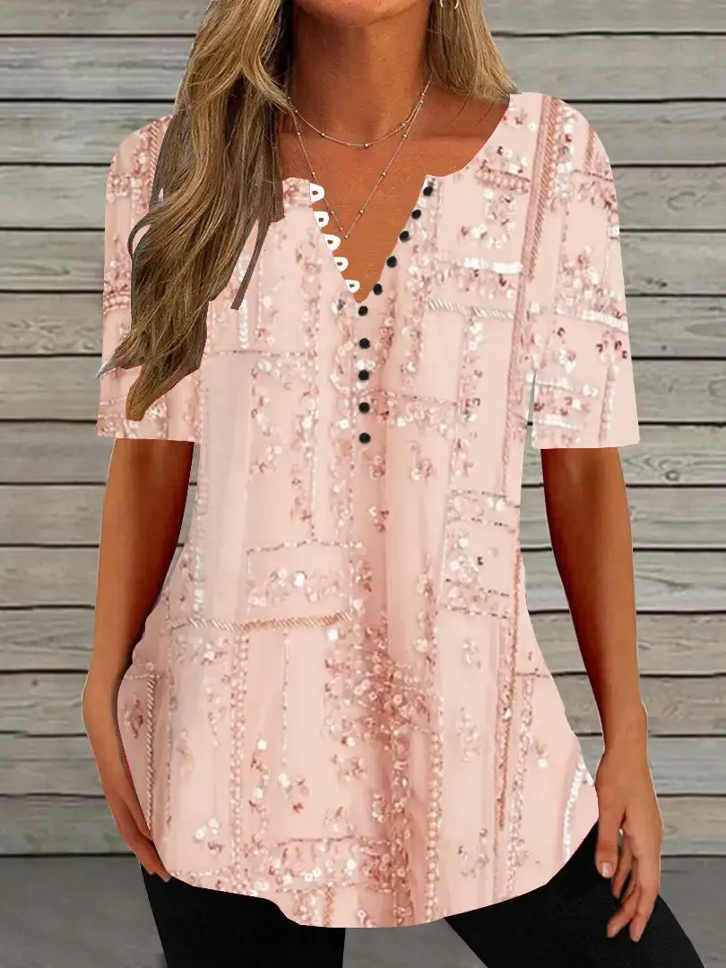 Women's Half Sleeve V-neck Floral Printed Top