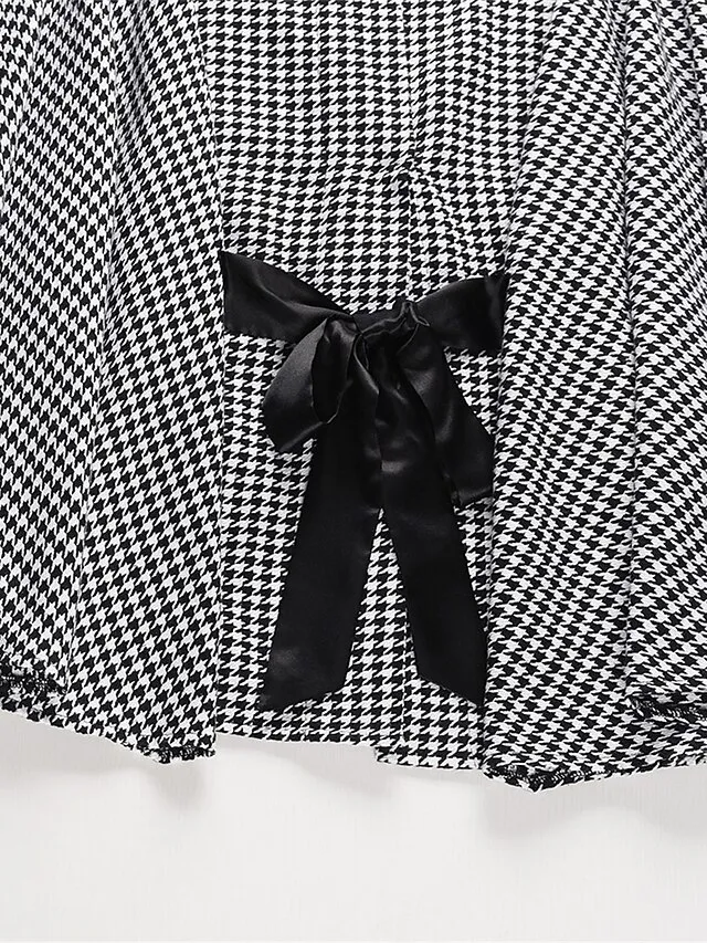 Women's Coat Cloak / Capes Winter Houndstooth Overcoat Fall Long Pea Coat with Belt Elegant Stand Collar Street Daily Wear Fashion Daily Casual Outerwear Long Sleeve Black