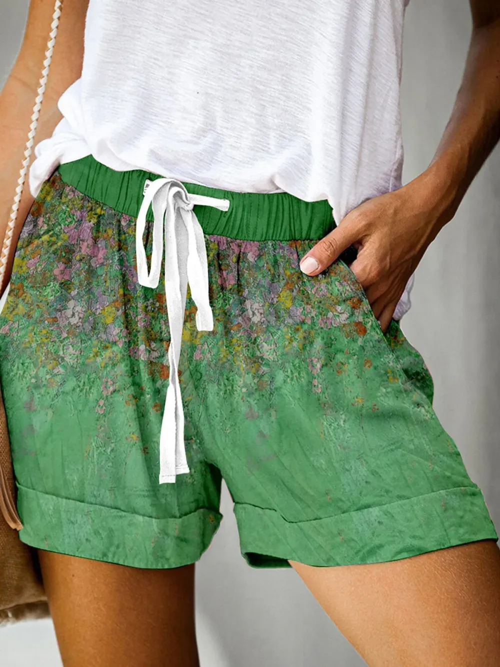 Women's Printed Lace-Up Casual Wide Leg Shorts Pants