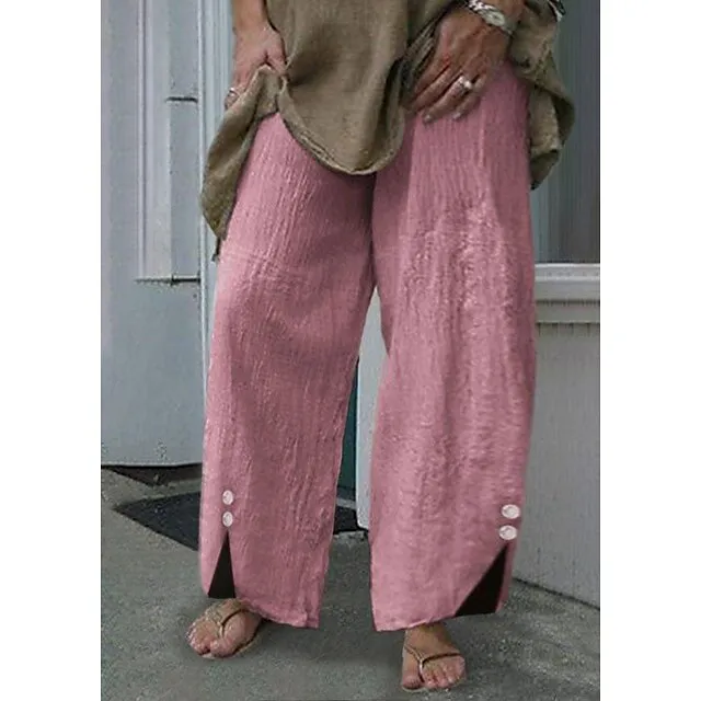 Women's Wide Leg Pants Trousers Baggy Ankle-Length Cotton Blend Baggy Basic Casual Daily Vacation Dark Khaki Black S M Spring Fall