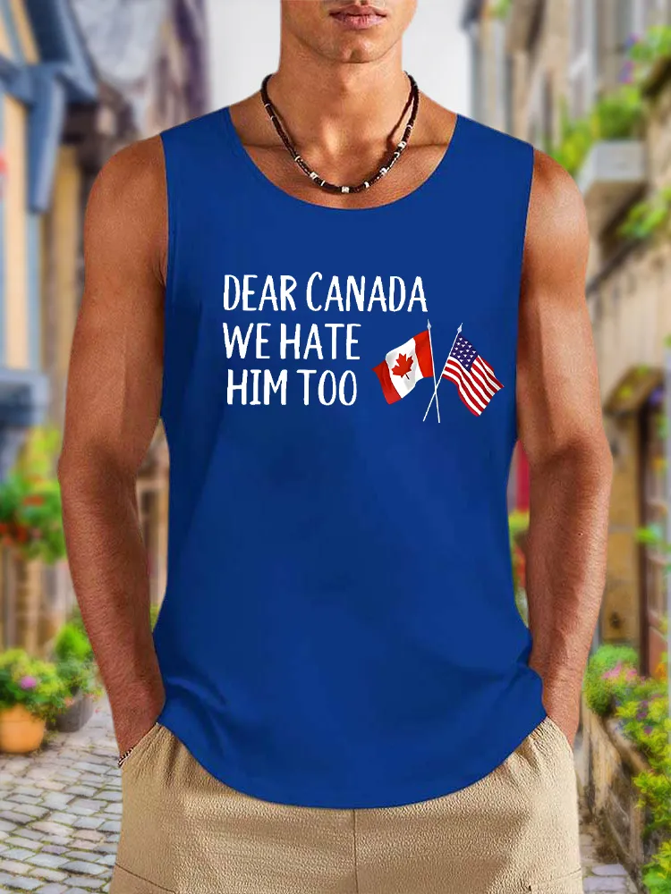 Men'S Dear Canada We Hate Him Too Round Neck Cotton Vest