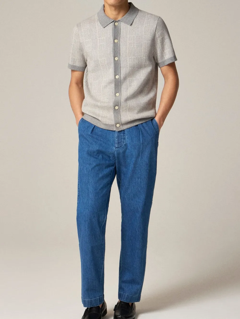 Light Gray Short Sleeve Button Front Knit Sweater