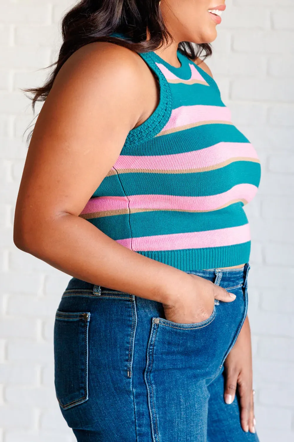 Classic Contrasting Stripes Blue And Pink Stripes Knitted Top