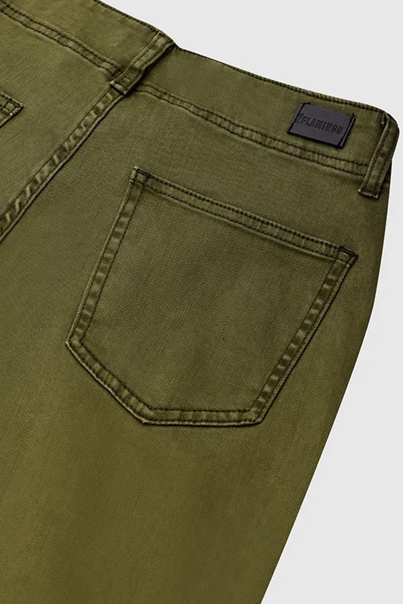 Double Button Mid Waist Straight Leg Pants