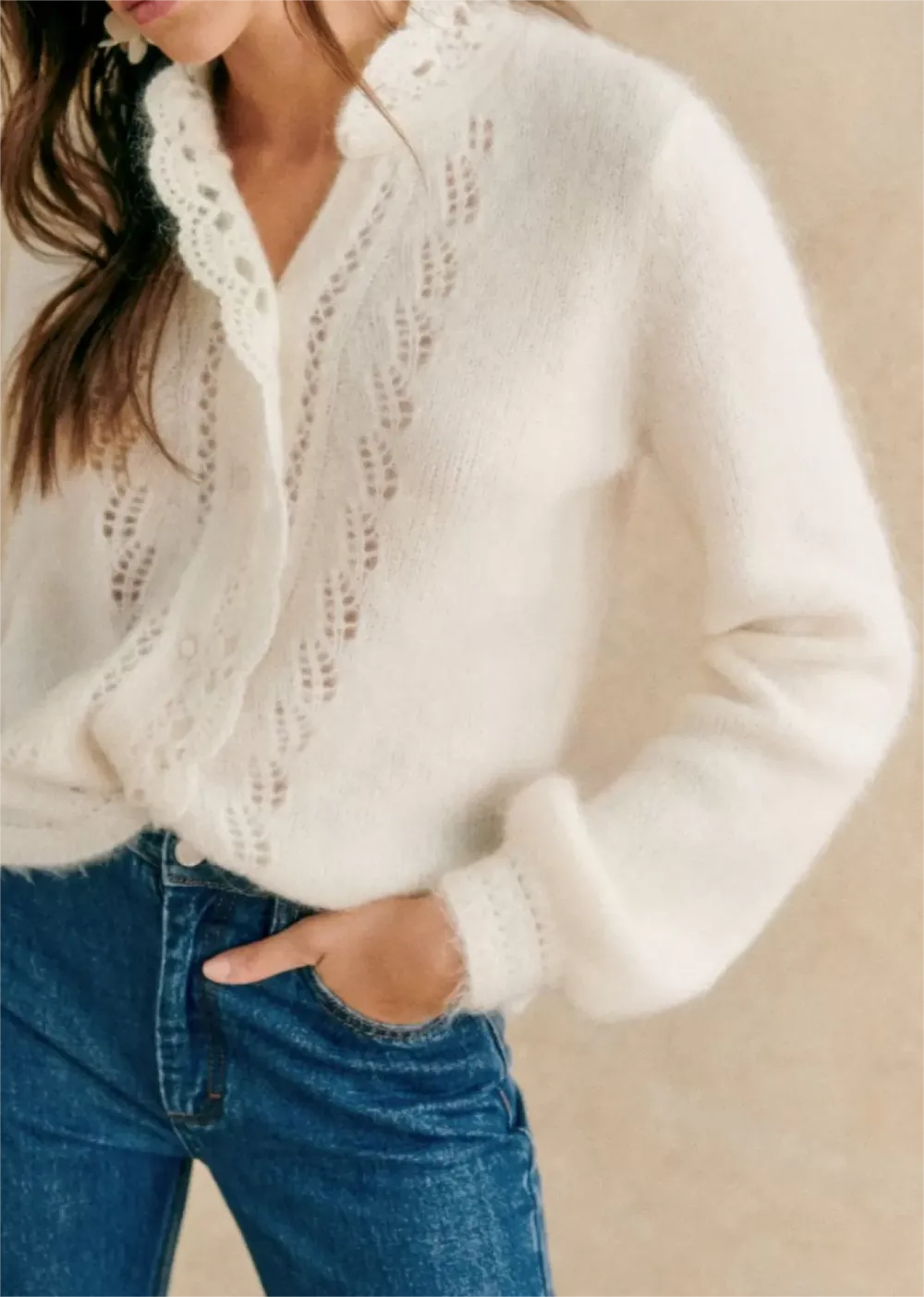 Lace Detailing White Cardigan
