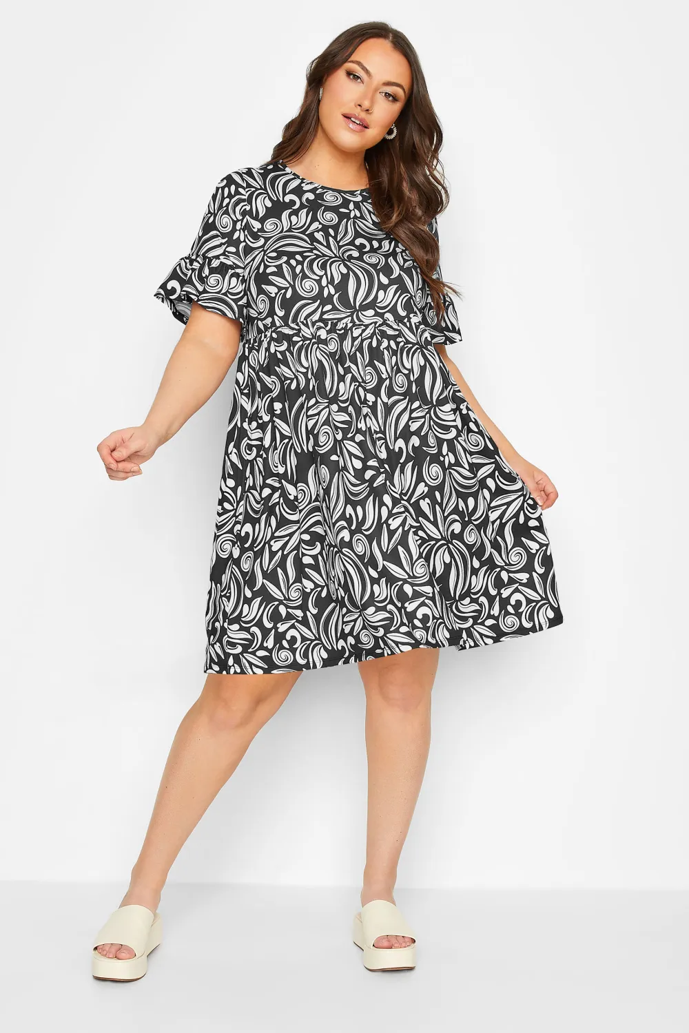 YOURS Curve Black Abstract Print Smock Tunic Dress