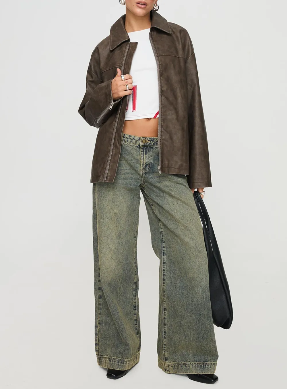 Brown Distressed Faux Leather Jacket