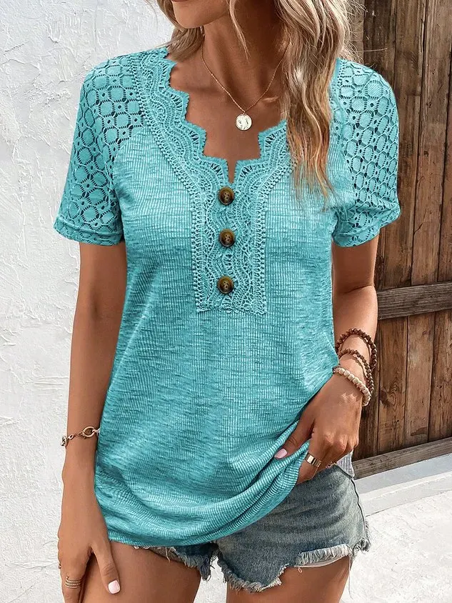 V Neck Casual Regular Fit Plain T-Shirt