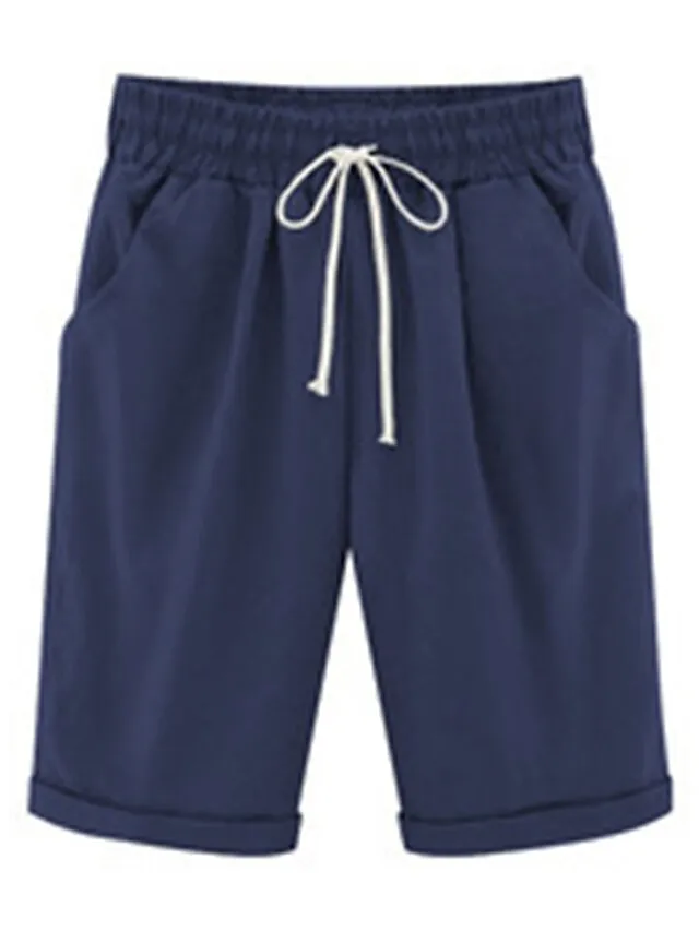 Women's Lounge Shorts Pure Color Elastic Waist with Drawstring Simple Casual Comfort Home Daily Vacation Polyester Breathable Pocket Five-point Pants