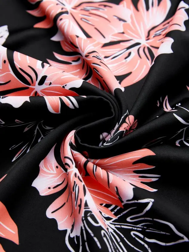 Vacation Floral Printing Scoop Neck Tankinis Two-Piece Set