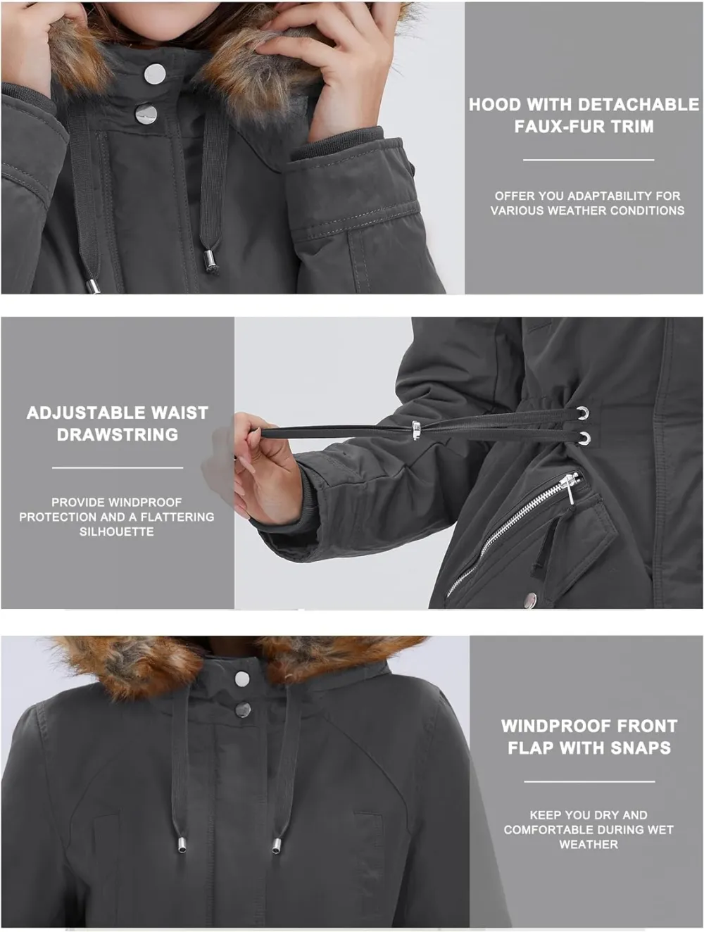 Women's Winter Coats Fleece Lined Parka Jacket Hooded Long Winter Warm Parka Coat with Pockets