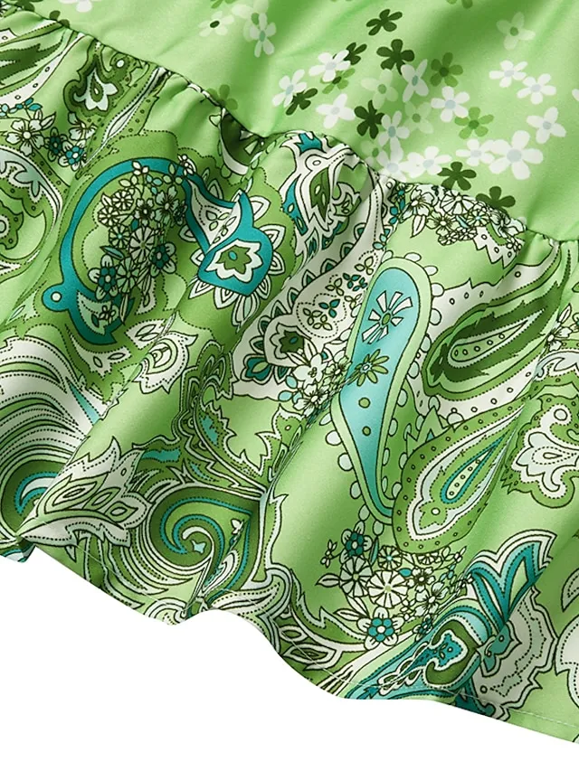 Women‘s Shift Dress Boho Dress Knee Length Dress Pink Long Sleeve Floral Ruffle Smocked Print Summer Spring V Neck Boho Casual Flare Cuff Sleeve 2023 4XL