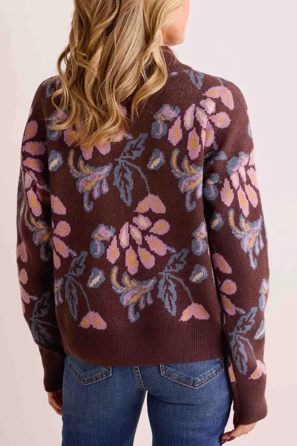 Brown Floral Print Half-Zip Sweater