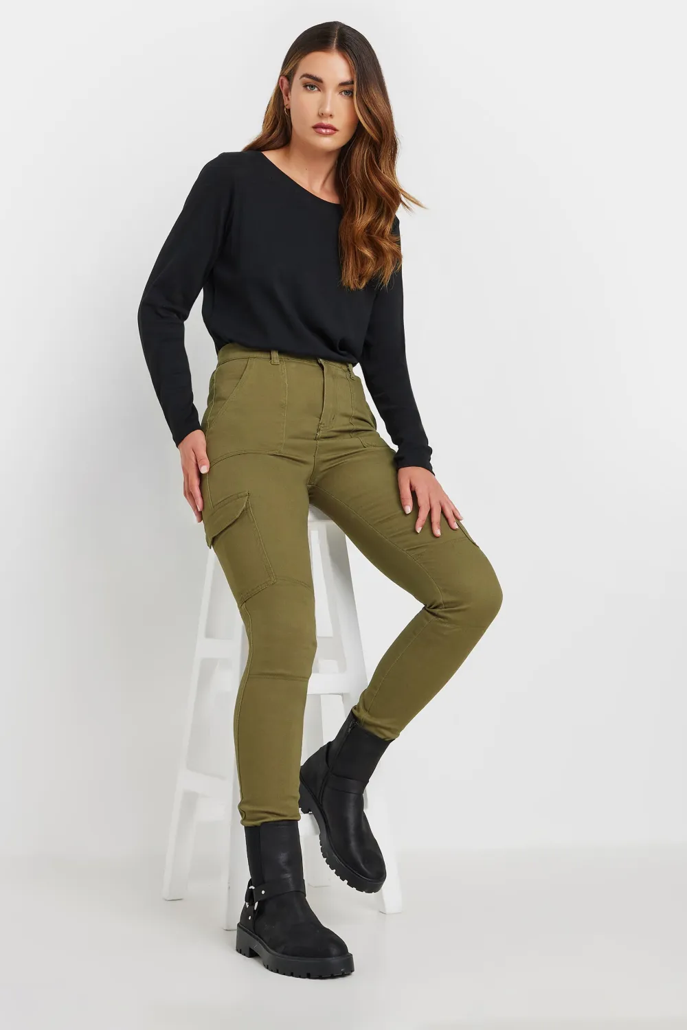 LTS Tall Khaki Green Cargo Skinny Jeans