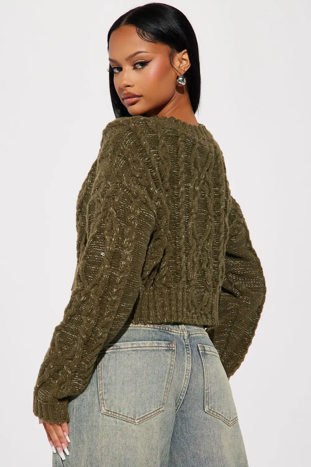 Fair Trade Cable Knit Sweater - Olive
