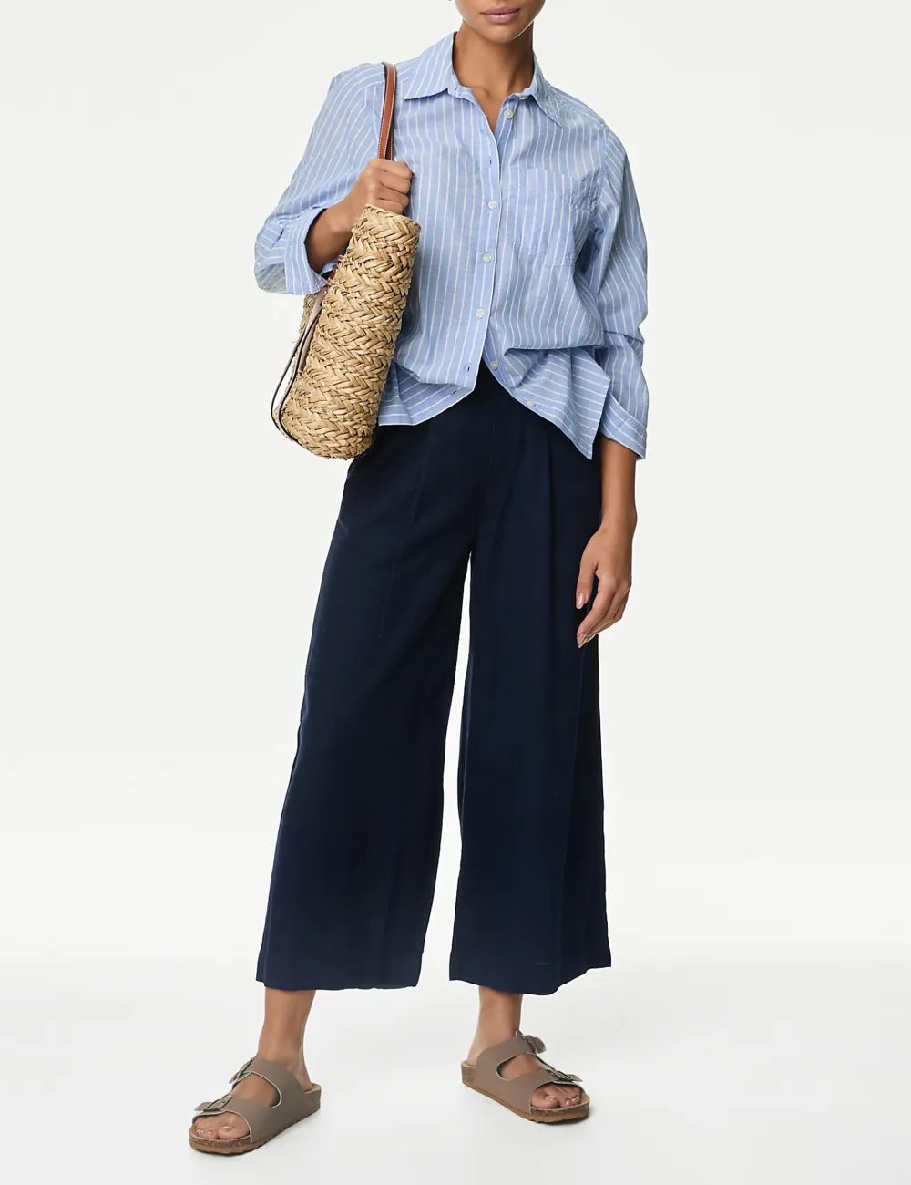 Black Shirred Wide Leg Trousers