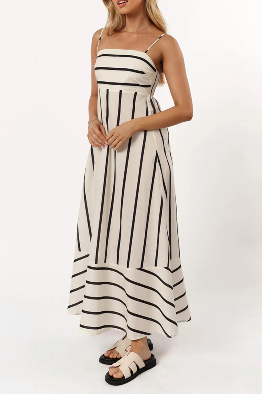 CREAM STRIPE MIDI DRESS