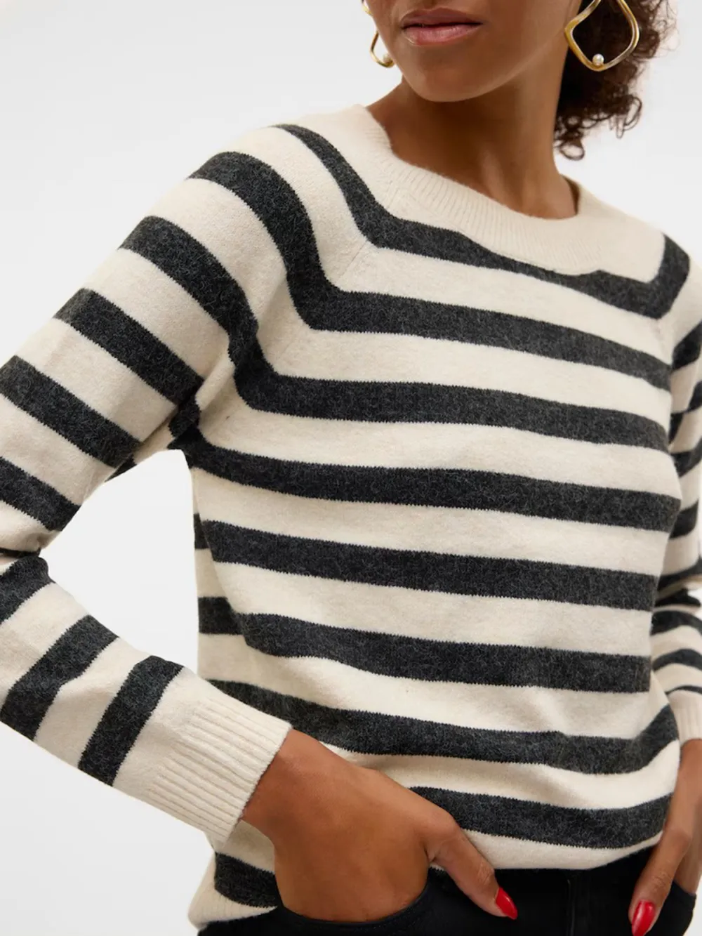 Striped Crew Neck Long Sleeve Sweaters