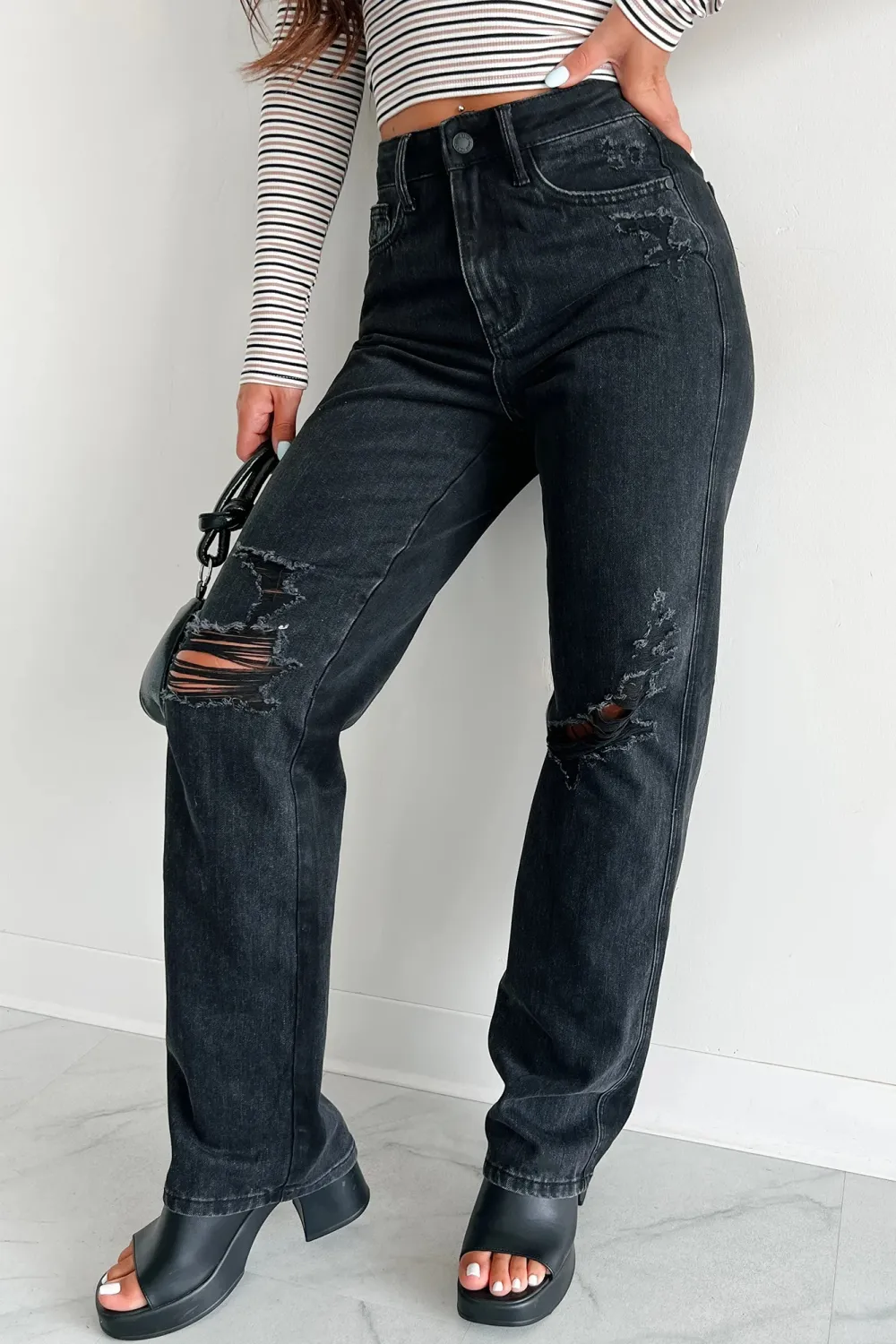 High Rise Rigid Stretch Blue Straight Leg Jeans