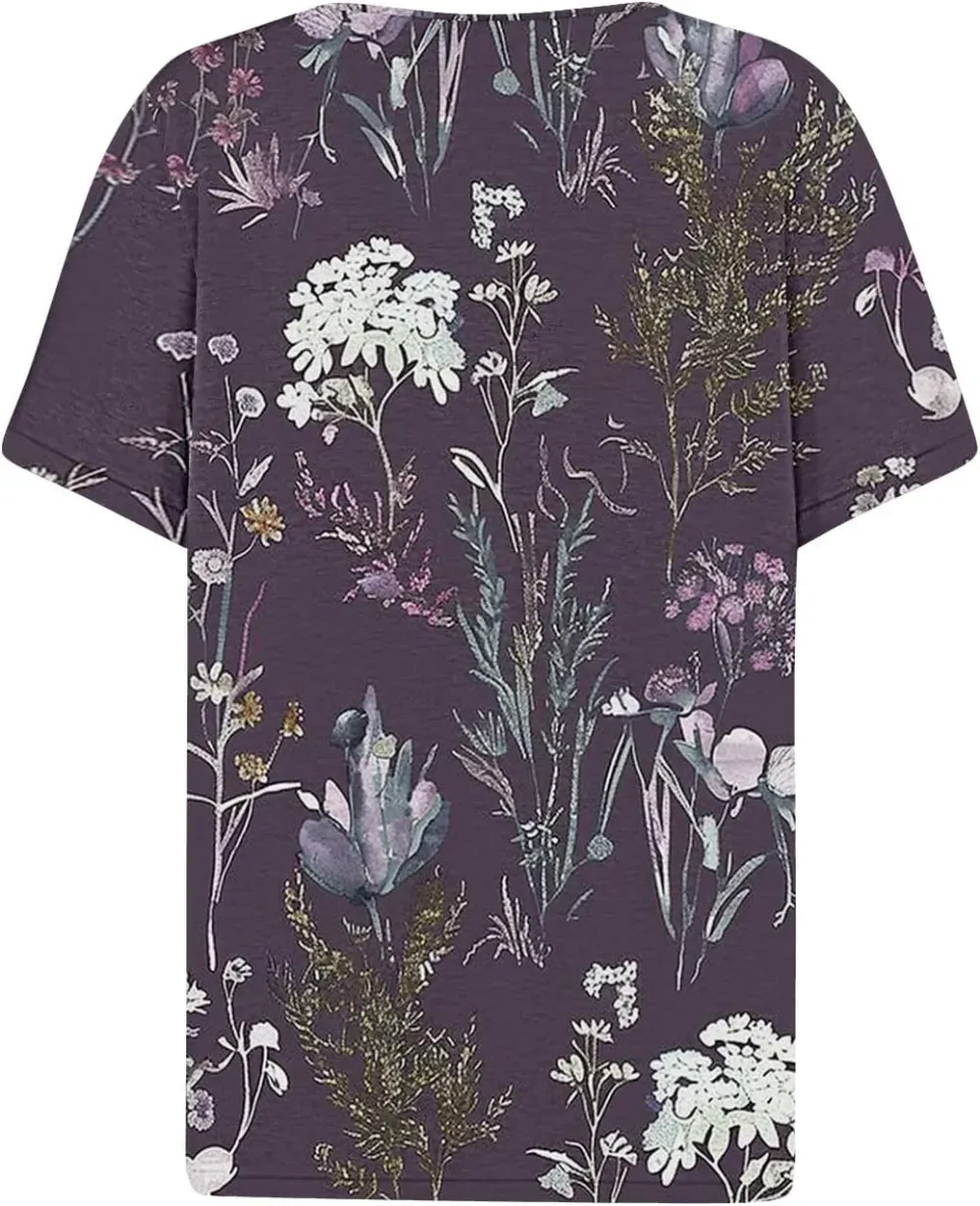 Shirts for Women Casual Printed Summer Tops Short-Sleeved Button V-Neck Tops Blouse Fashion Boho T-Shirts