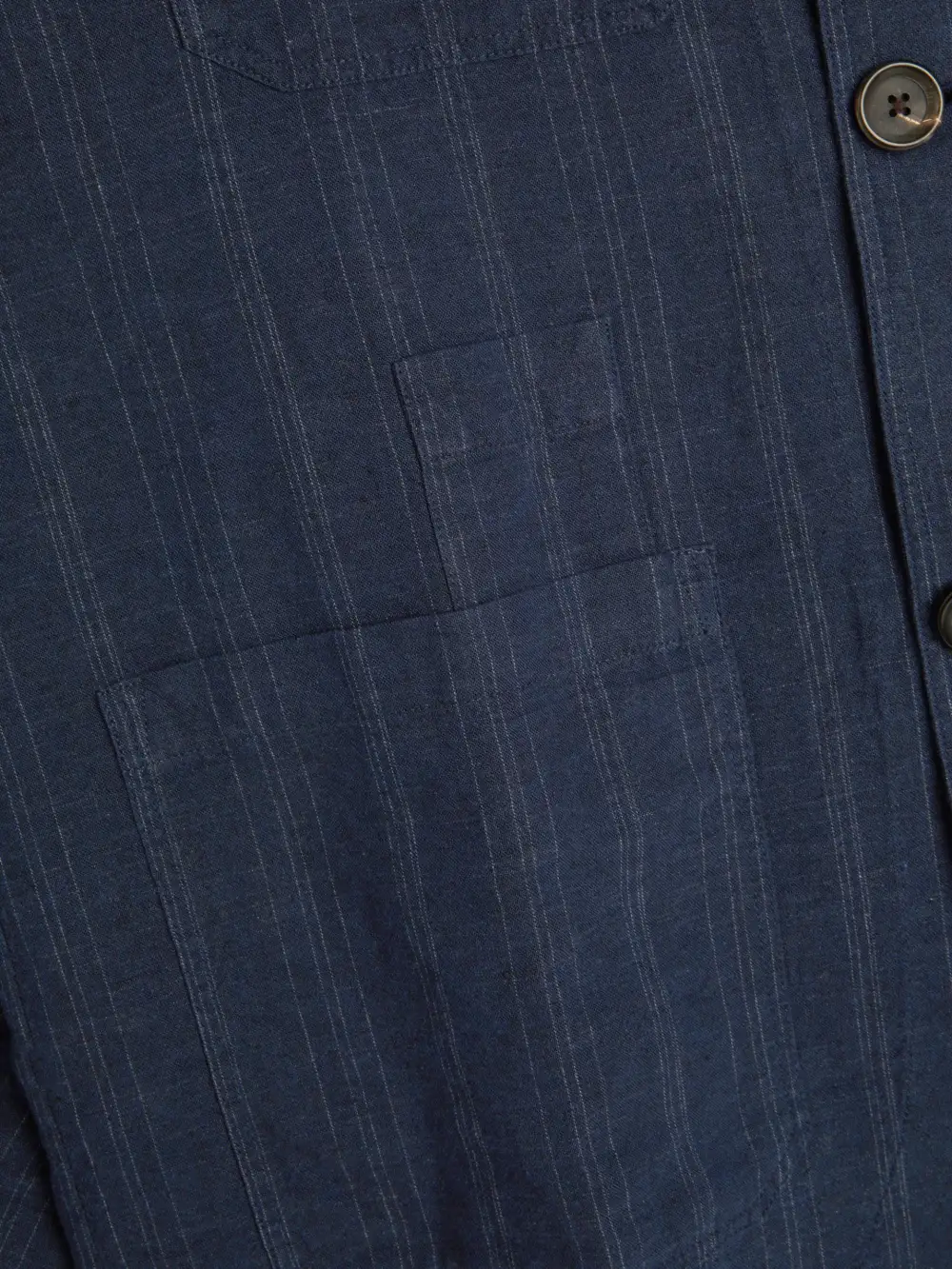 Blue Long Sleeve Cotton-Linen Jacket