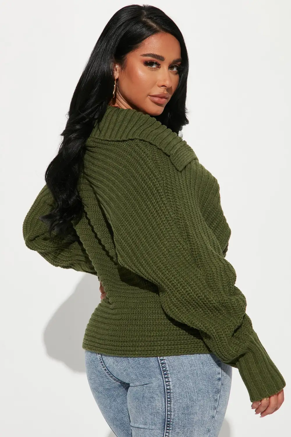 Cozy Rib Knit Collar Sweater - Hunter