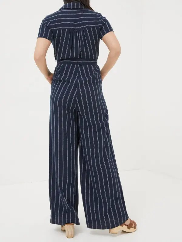 Blue Acre Stripe Linen Blend Jumpsuit