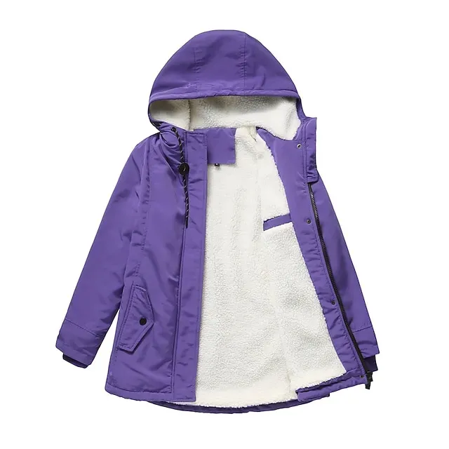 Women's Parka Waterproof Puffer Jacket Thermal Warm Heated Coat Fleece Lined Winter Coat Windproof Outdoor Zip up Hooded Coat Sports Hiking Jacket Purple Pink