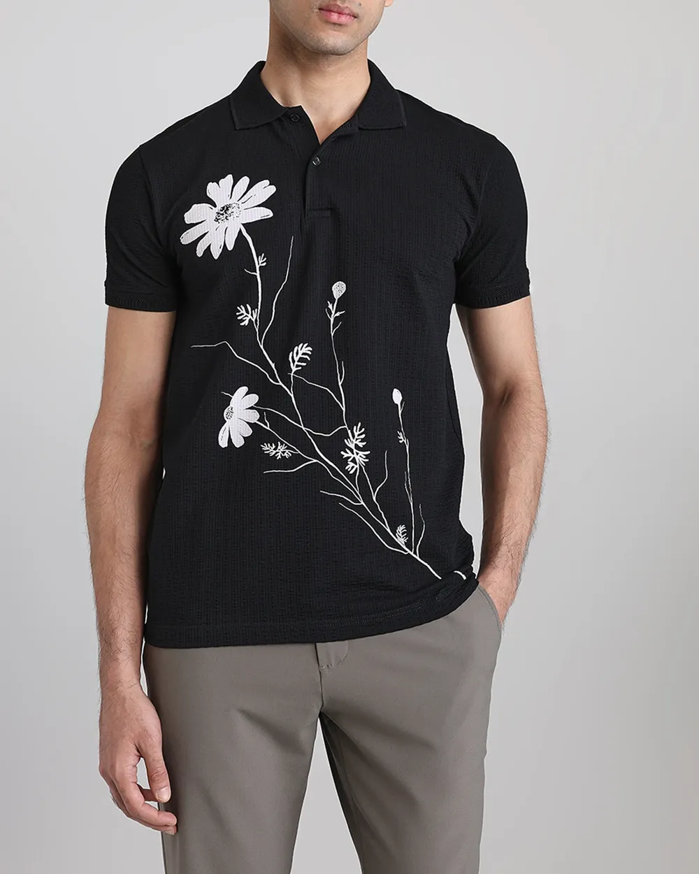 Minimalist Vintage Black Daisy Personality Polo Shirt