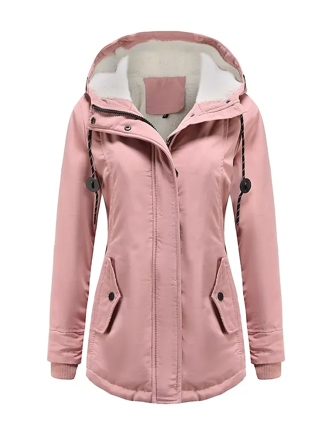 Women's Parka Street Fall Winter Puffer Jacket Coat Windproof Warm 3 in 1 Loose Casual Sports Jacket Long Sleeve Solid Color Zipper Purple Blushing Pink Waterpoof Daily Wear Down Parkas Lined