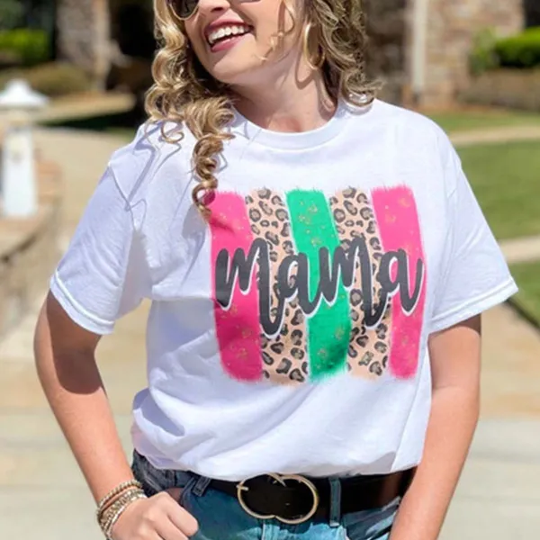 Mama Print Round Neck Short Sleeve T-Shirt
