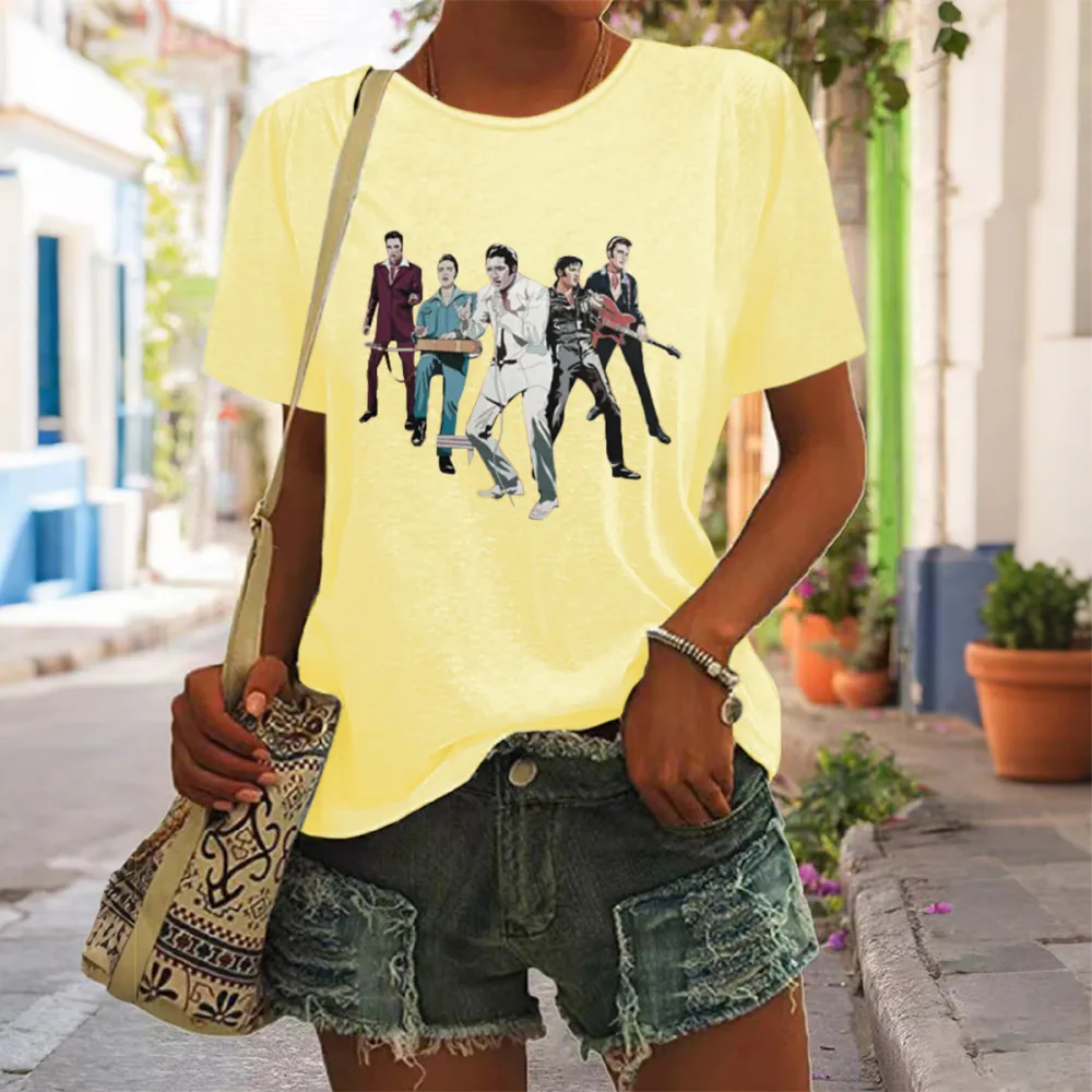 Women's The King Print Short Sleeve Round Neck Cotton T-Shirt