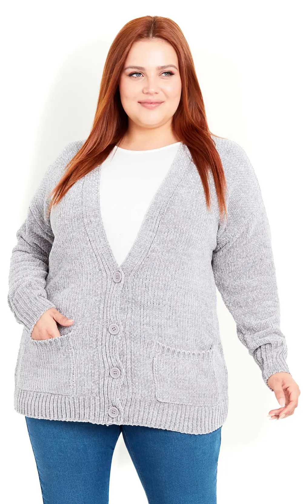 Evans Grey Chenille Cardigan