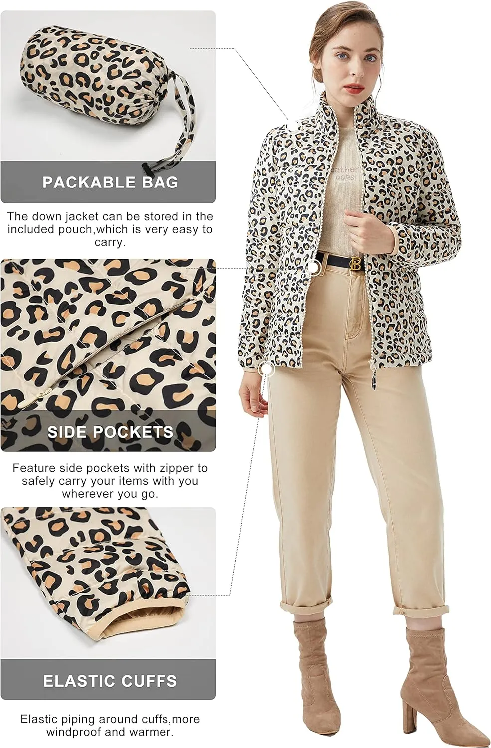 Women's Lightweight Packable Down Jacket Quilted Puffer Coat with Stand Collar