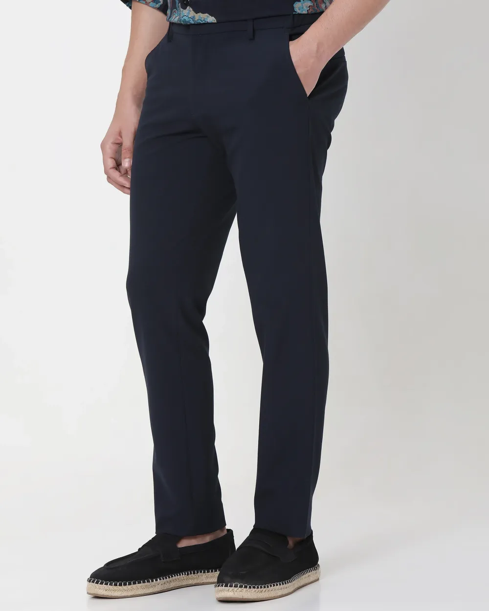 Classic Versatile Daily Slim-Fit Straight-Leg Navy Trousers