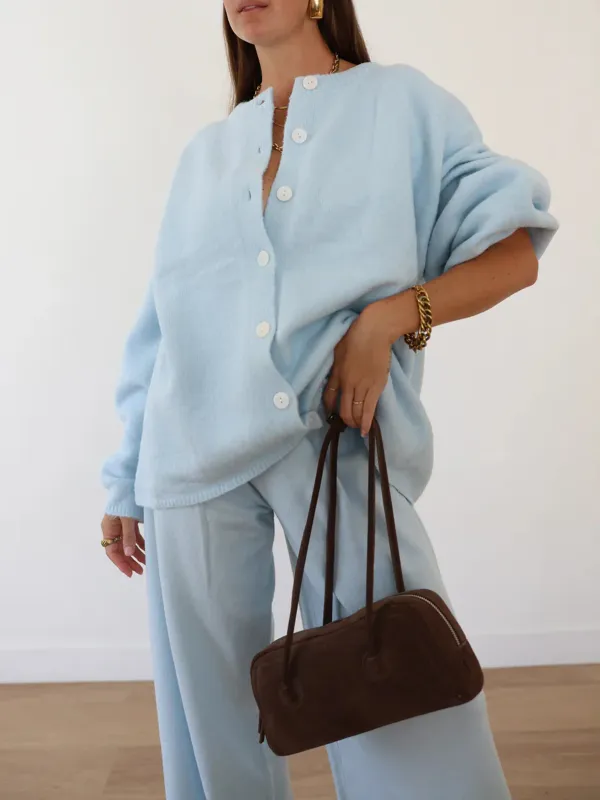 Casual Style Long Sleeve Knit Cardigan Blue