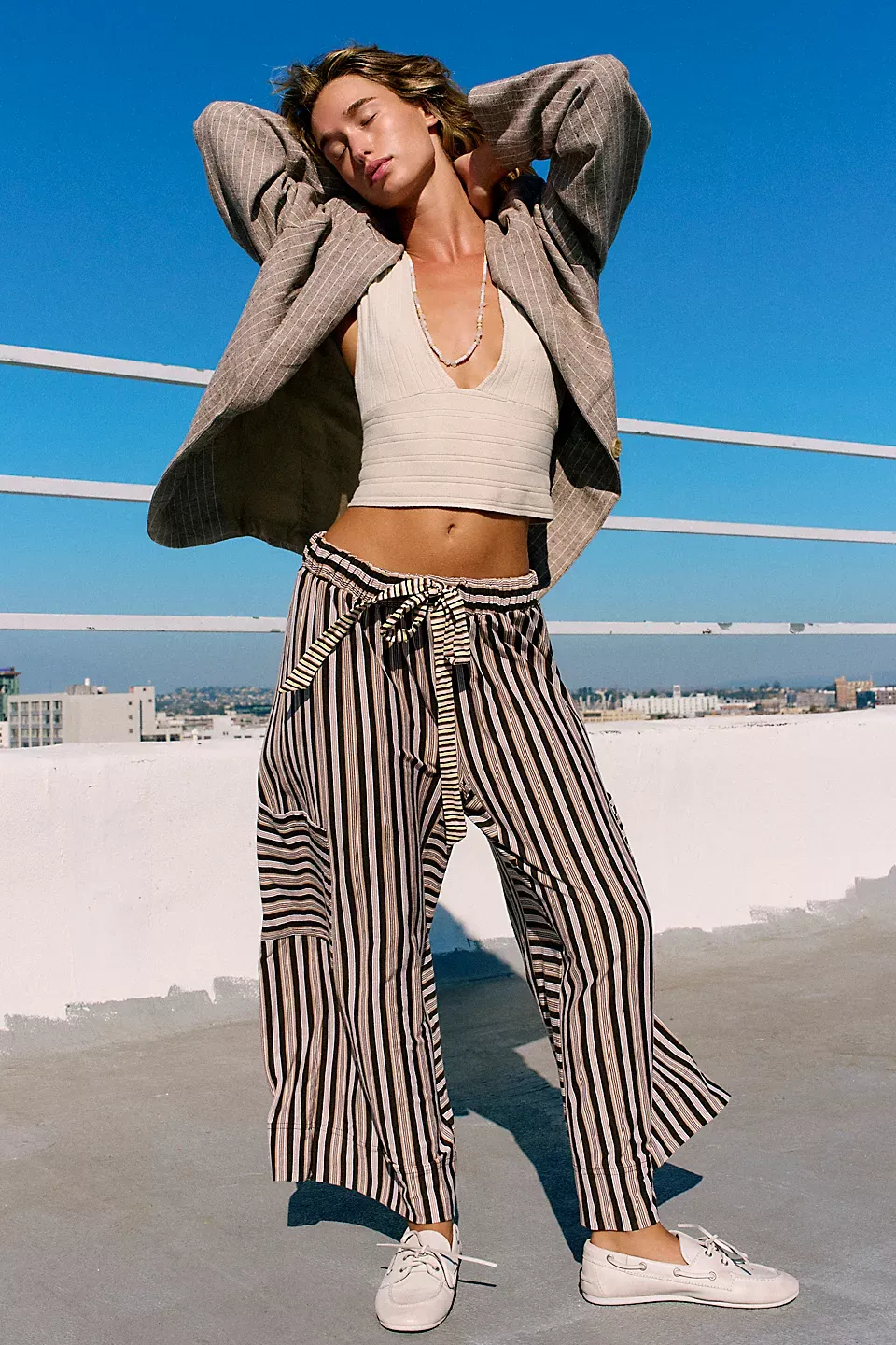 Striped Drawstring Wide Leg Pants