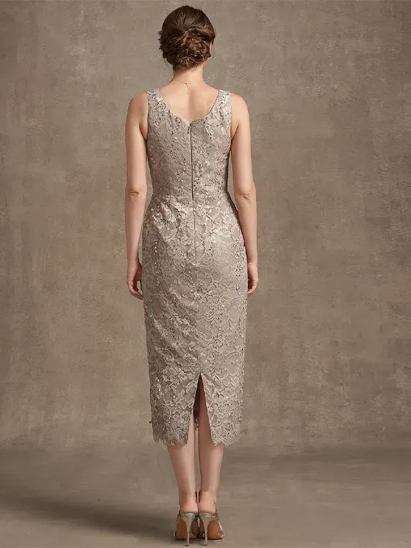 Lace Tea Roval Neck Dress Top Suit