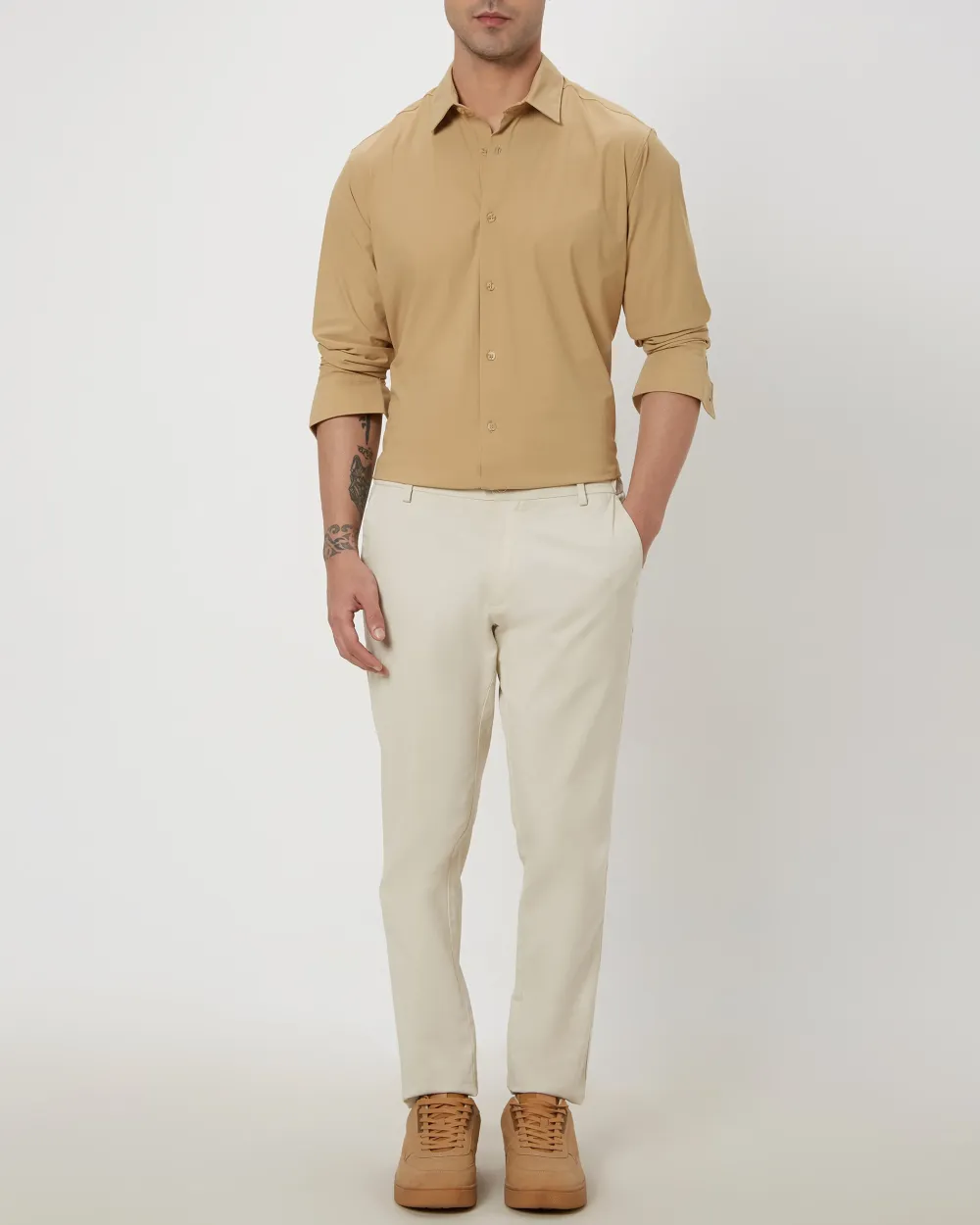 Simple And Comfortable Slim-Fit Breathable Beige Shirt