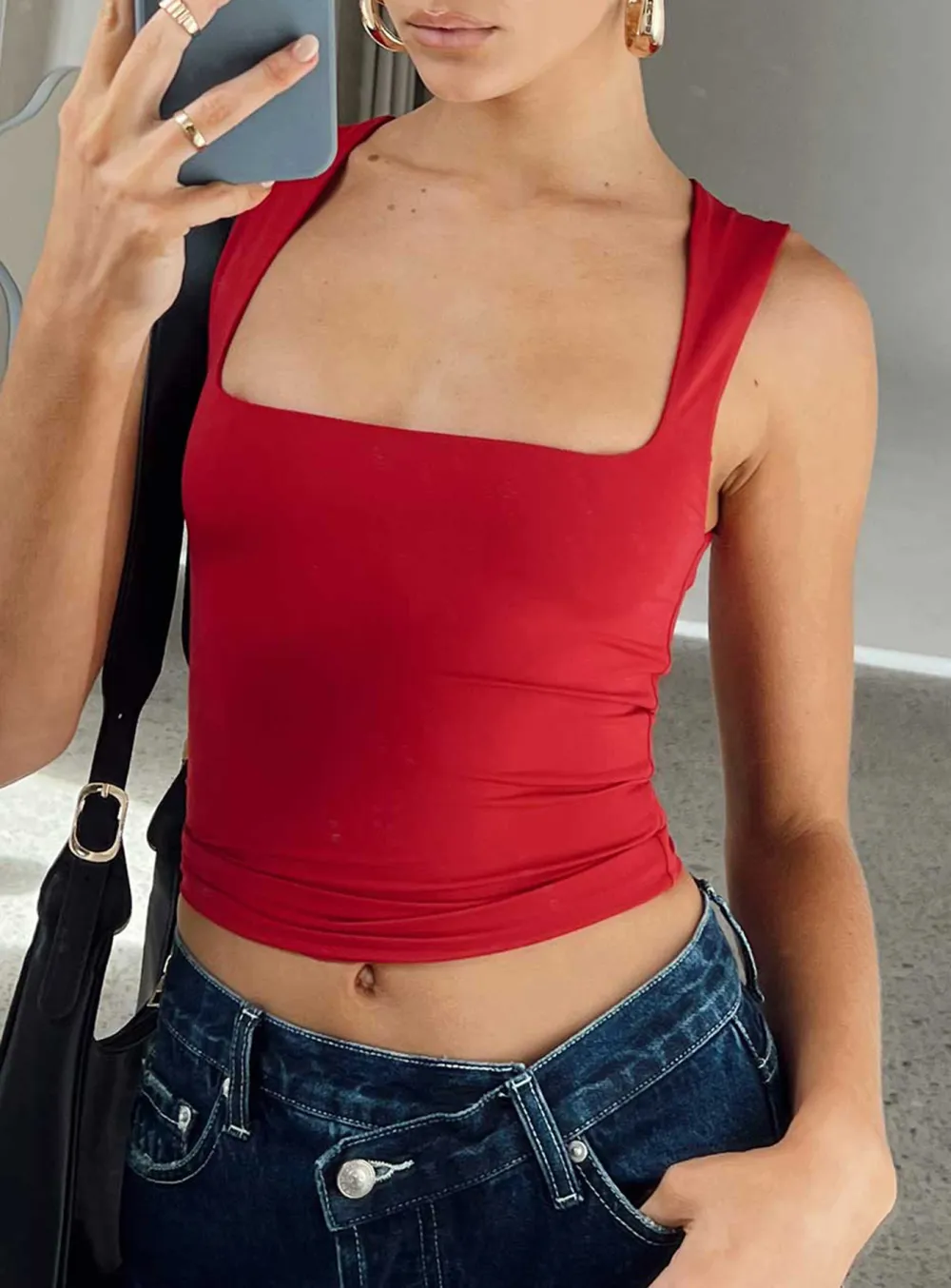 Scoop Neck Black Sleeveless Top