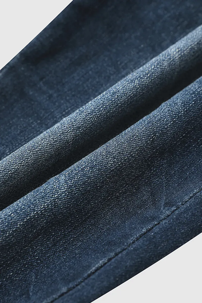 Mid Waist Pocket Straight Leg Jeans