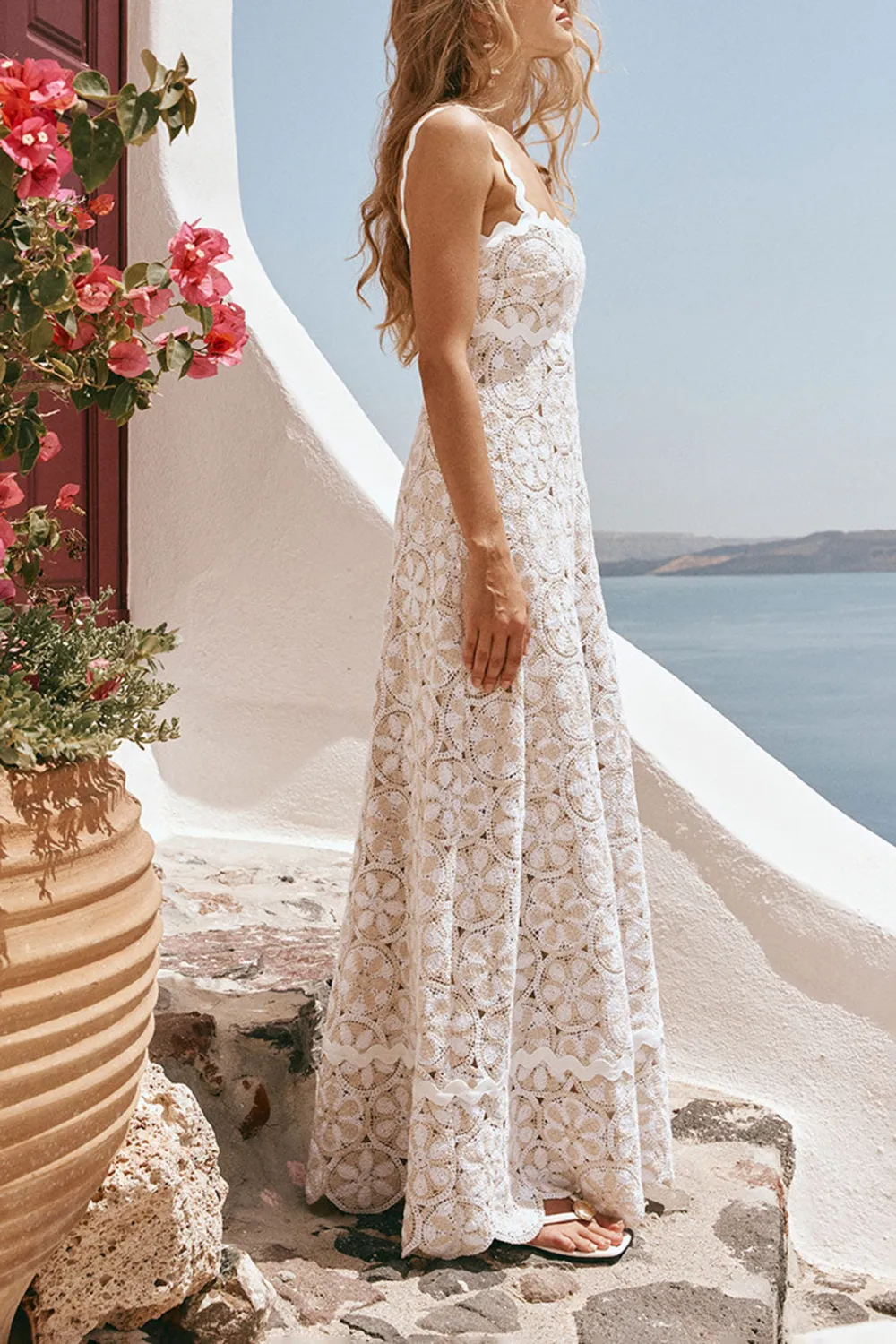 Crochet Square Neck Maxi Dress