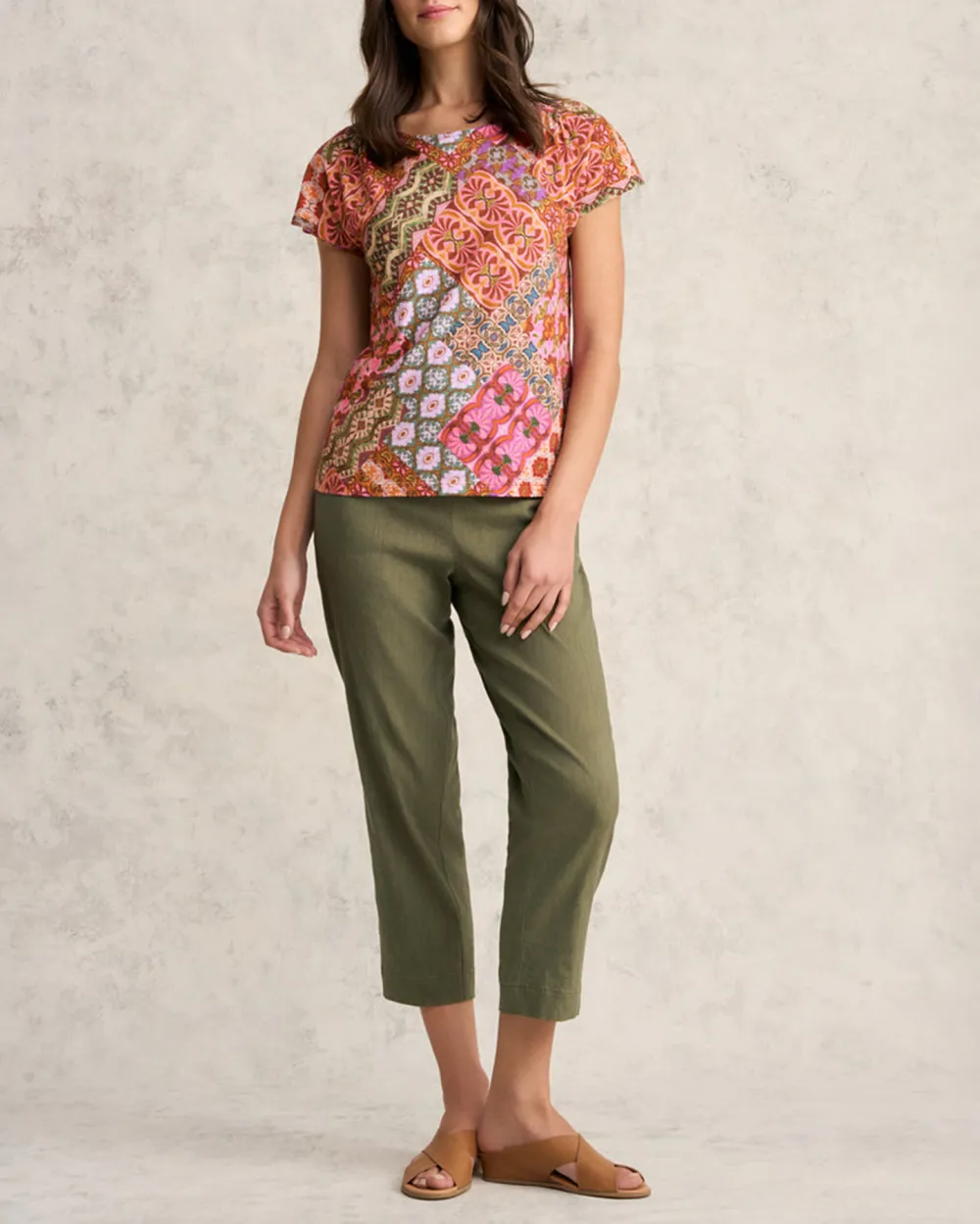 Short Sleeve Patchwork Print Blouse