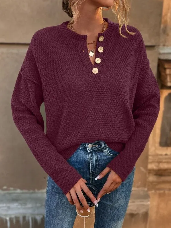 Drop Shoulder Waffle Knit Sweater