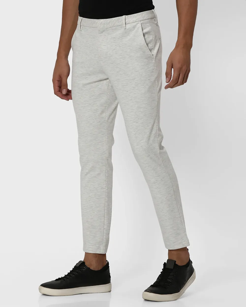 Classic Versatile Slim-Fit Straight-Leg Light Grey Trousers