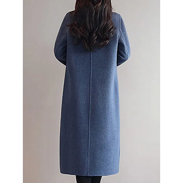 Women's Winter Coat Long Overcoat Double  Breasted Lapel Pea Coat Thermal Warm Windproof Trench Coat Stylish Contemporary Modern Jacket Long Sleeve with Pockets Black Yellow Red